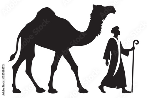 Silhouette Camel Caravan with Bedouin Desert Nomad Illustration