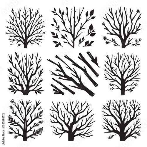 Bare tree branches vector collection artistic nature winter season