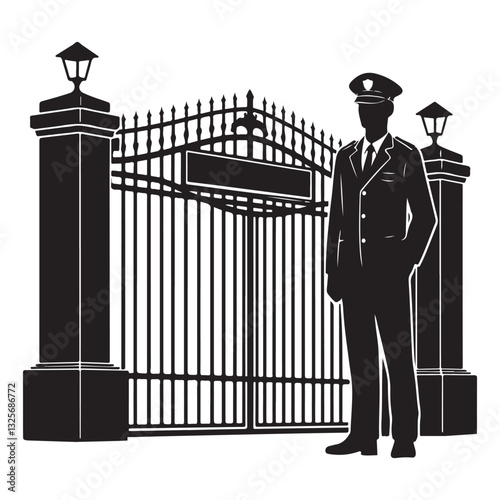 Security guard at gate illustration safety protection entrance control