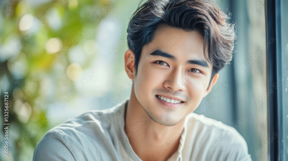 Portrait of young handsome Asian man smiling and looking camera with confidence. Portrait of young handsome Asian man smiling and looking camera with confidence.