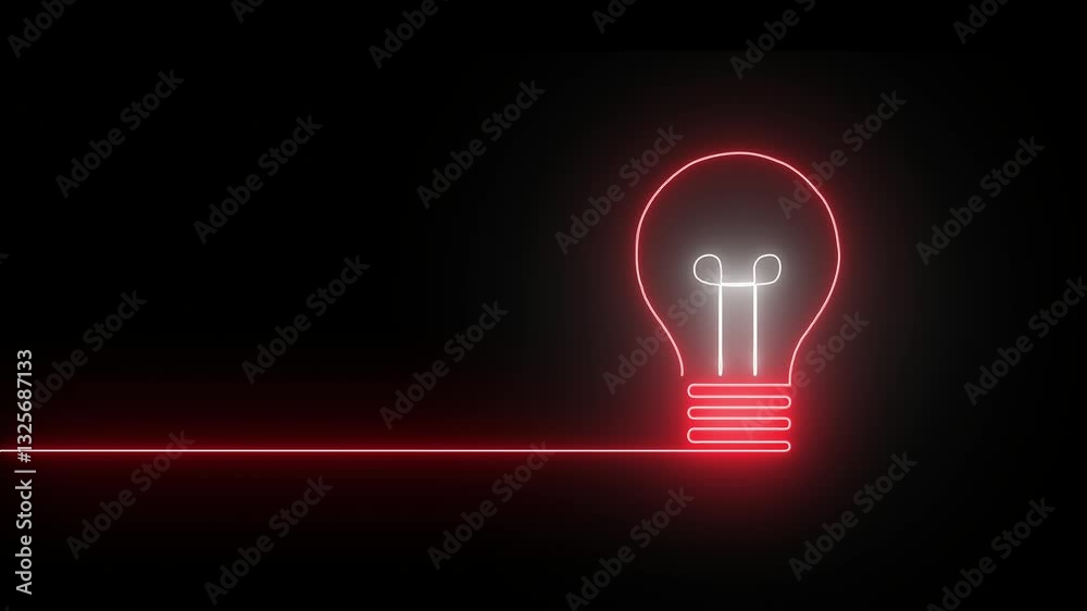 Glowing neon line Light bulb concept animation .The innovation concept, Energy idea, Electric neon bulb icon on black background. Glowing neon line Light bulb concept animation .The innovation concept, Energy idea, Electric neon bulb icon on black background.