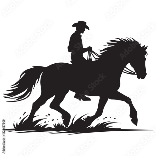 Galloping Horse and Cowboy Silhouette Illustration for Western Themed Designs