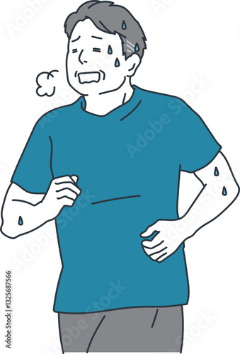 息を切らせて走る中年の男性のイラスト素材
