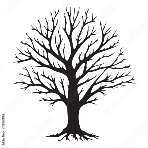 Silhouette Bare Tree Winter Season Illustration Vector Template