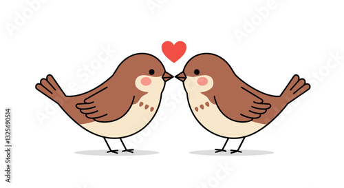 Love Birds: Two adorable cartoon birds sharing a tender moment, with a heart floating above them, perfect for expressing love and affection.