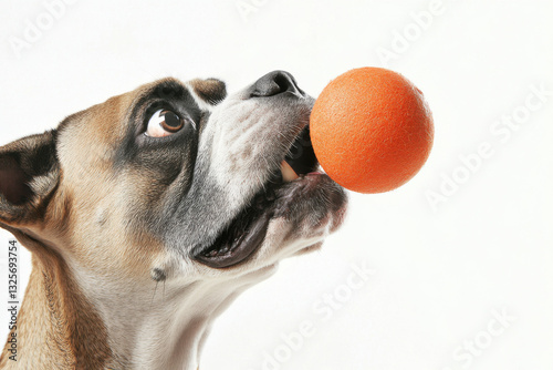 A Boxer playing fetch with a ball photo