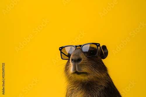 Cool Capybara Wearing Sunglass Against a Yellow Background