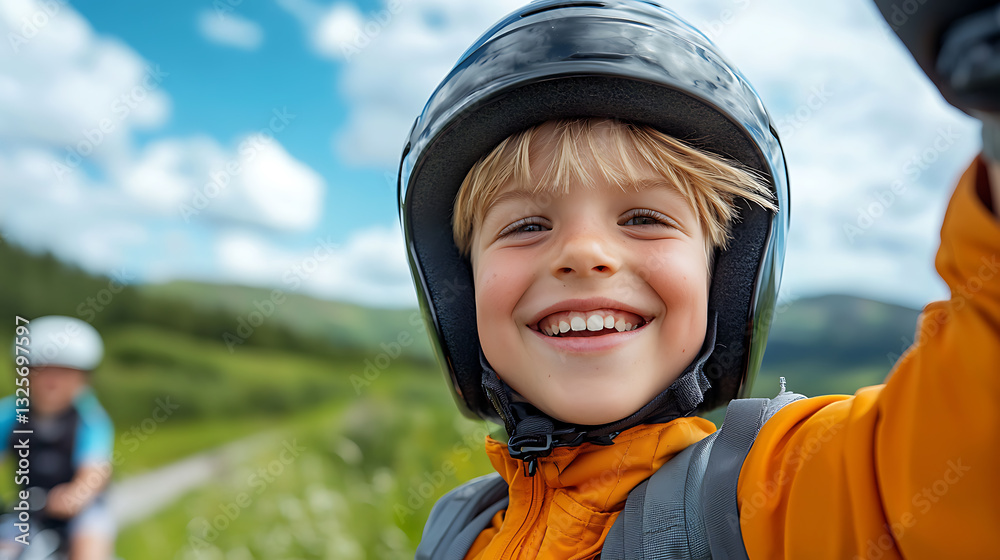 Family biking adventure together on a scenic rural road outdoor activity nature exploration joyful journey child's happiness Family biking adventure together on a scenic rural road outdoor activity nature exploration joyful journey child's happiness