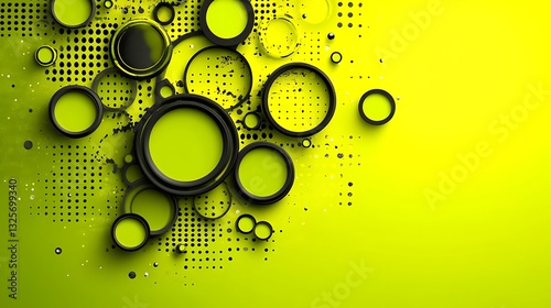 Abstract lime green background with black circles.