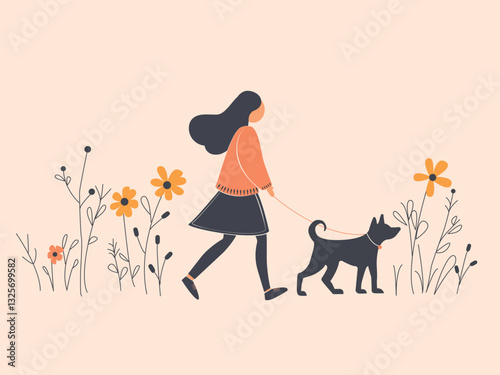 Girl with a dog, retro print