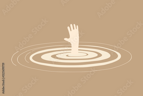 Stuck in danger quicksand. Hand asking for help. Drowning in the mud.