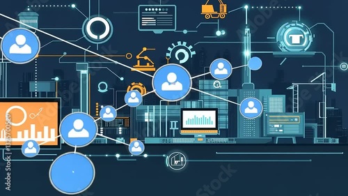Futuristic cityscape with digital connections, showcasing technology and urban development