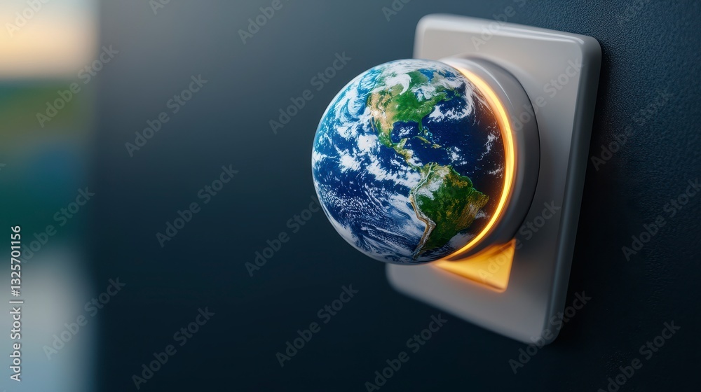 Fototapeta premium Earth Globe Inserted Into Light Switch on Wall in Modern Concept