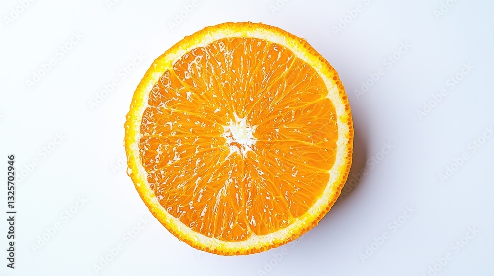 A bright, fresh orange cut in half, showcasing its vibrant color and juicy texture against a clean white background. A bright, fresh orange cut in half, showcasing its vibrant color and juicy texture against a clean white background.
