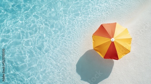 Hot summer beach sale colourful umbrella clearance discounts by the clear ocean