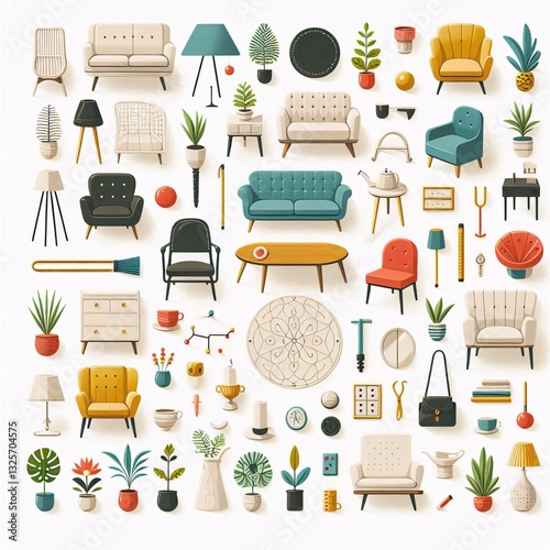 Set of view office elements, office plan.