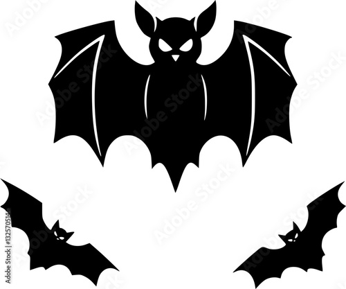 Halloween Bat Icon Monochrome Black and White Illustration