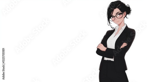 Anime girl, virtual assistant, friendly, 2D, approachable look, warm, copy space, white background, business, finance, personal assistant branding, marketing, digital content