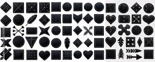 Set of black embroidered patch mockups, Collection of black leather patches, badges and design elements