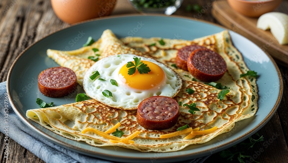 A delicious egg and bacon dish with fresh salad vegetables, a gourmet meal