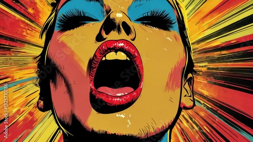 Vibrant pop art expression: colorful portrait in dynamic motion