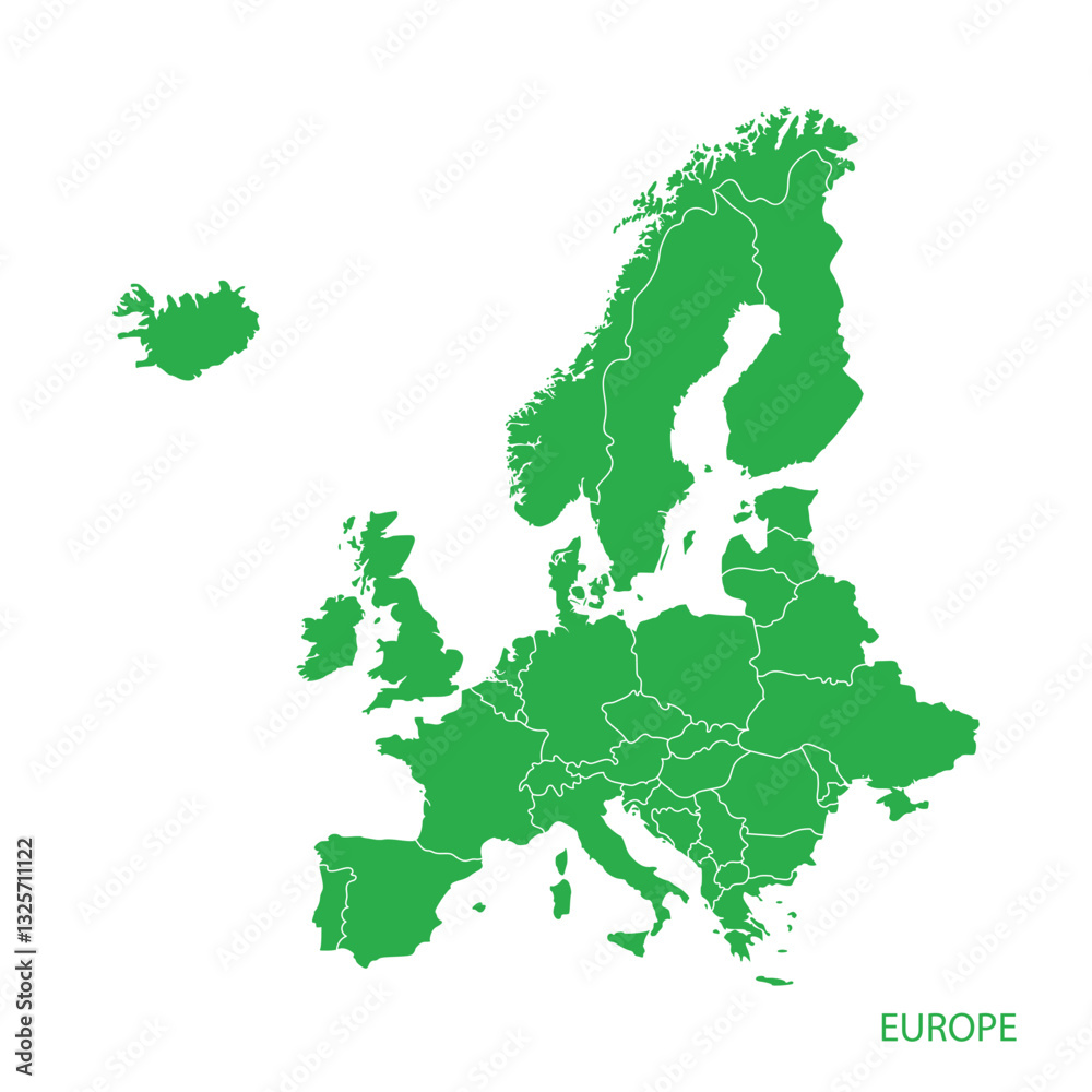 Fototapeta premium Europe map green flat design