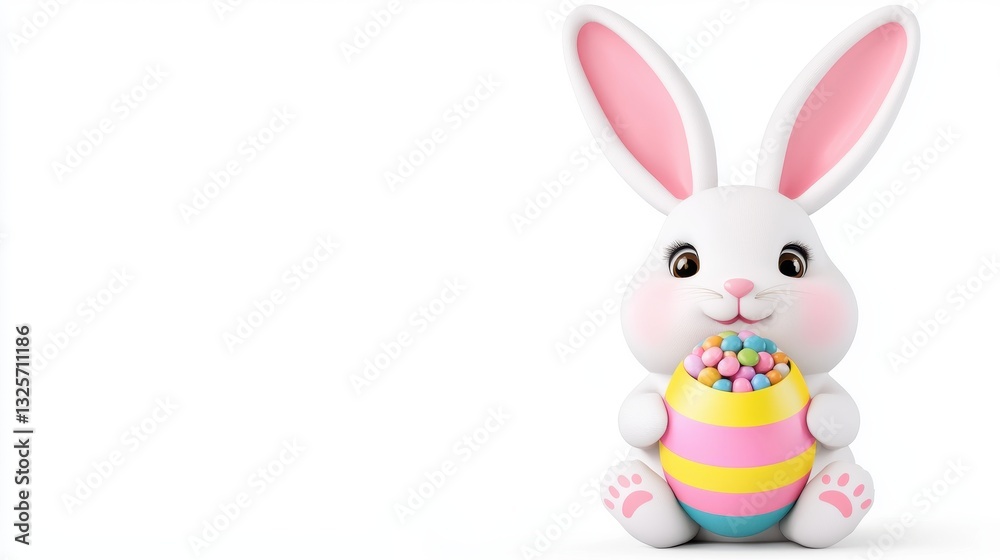 Obraz premium easter background bunny symbolic. Cute cartoon bunny holding an Easter egg filled with candy.