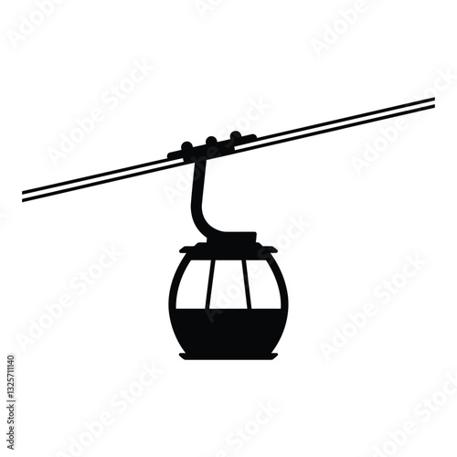 Cable car on rails Silhouette, Vector, Icon, Logo, White Background.