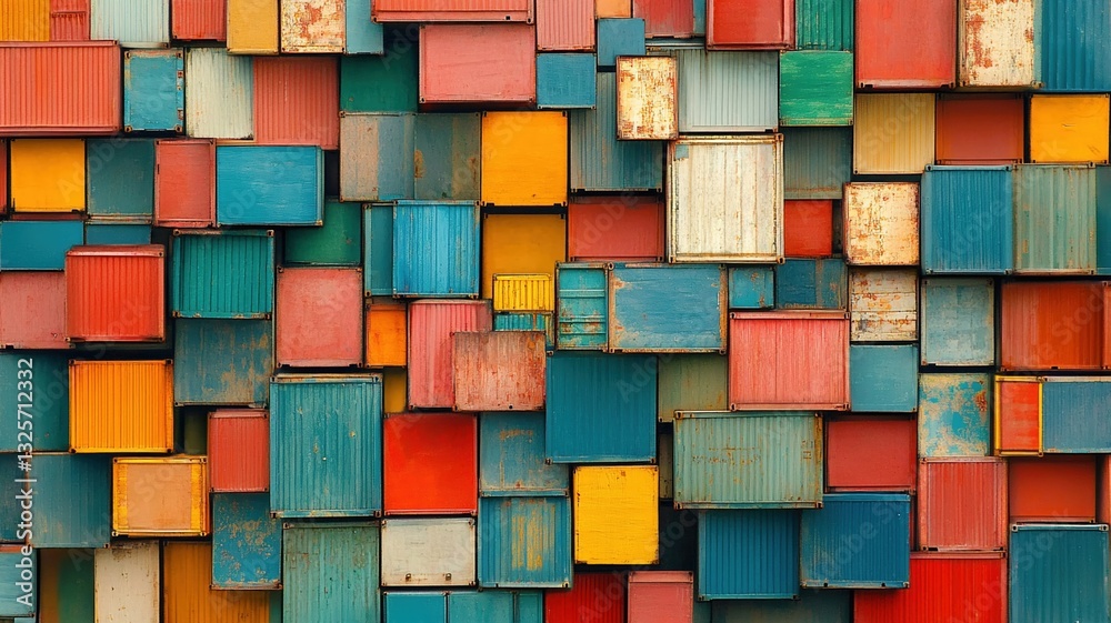 Colorful shipping containers stacked in industrial setting create vibrant visual Colorful shipping containers stacked in industrial setting create vibrant visual