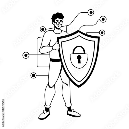 Cybersecurity illustration in glyph style 
