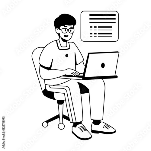 A glyph illustration of a coder working on a laptop 
