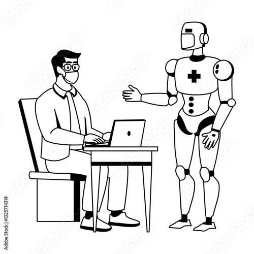 A glyph illustration of a healthcare robot with doctor 

