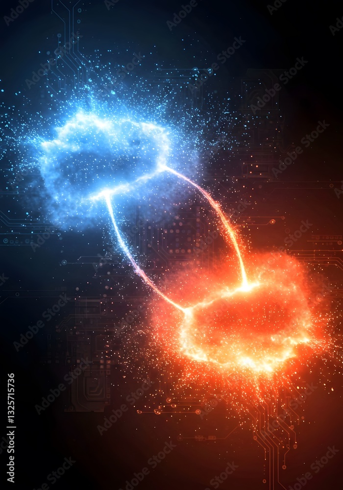 custom made wallpaper toronto digitalDigital clouds representing cloud migration with data points and network connections, technology, Generated Ai