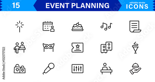 Event Planning Icon Set. High-Quality Icons for Event Organization, Management, Scheduling, and Party Planning Solutions