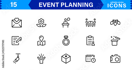 Event Planning Icon Set. High-Quality Icons for Event Organization, Management, Scheduling, and Party Planning Solutions