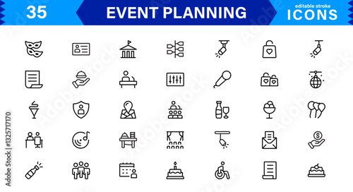 Event Planning Icon Set. High-Quality Icons for Event Organization, Management, Scheduling, and Party Planning Solutions