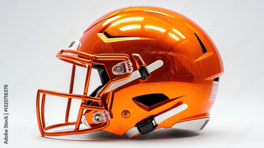 An isolated studio shot of a shiny orange football helmet An isolated studio shot of a shiny orange football helmet