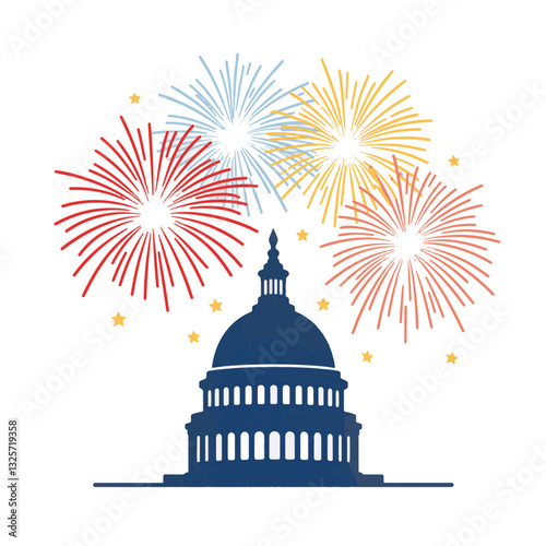 Vibrant fireworks lighting up Capitol dome, celebration of freedom
