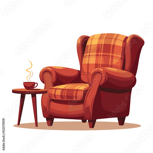 Cozy armchair with herbal tea, inviting relaxation at home