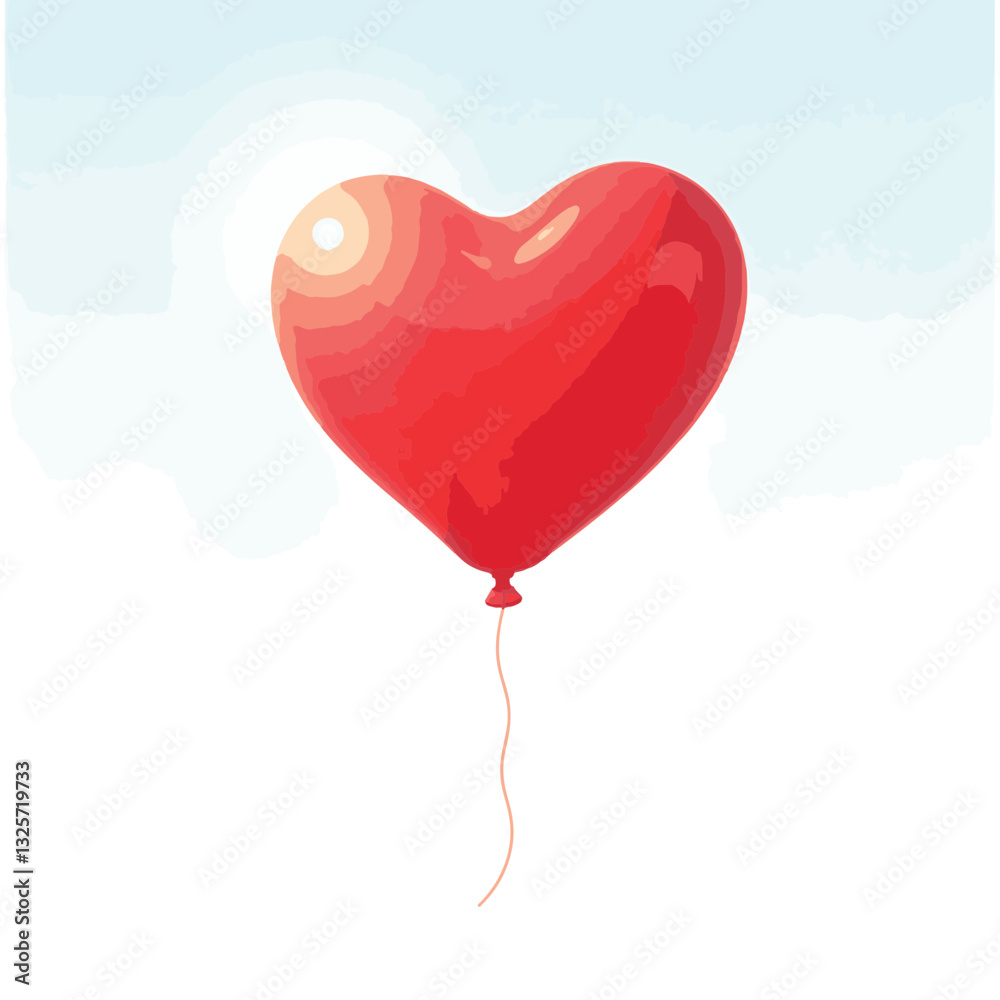 Glossy red heart-shaped balloon floating in clear sky, love symbol