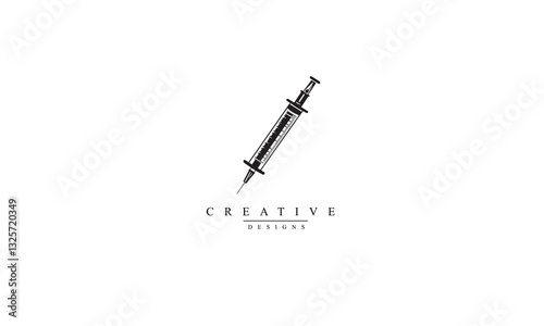 Injection syringe vector black icon white background