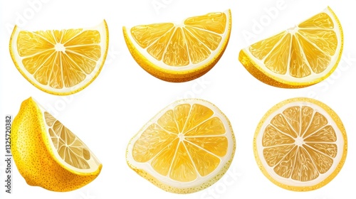 Freshly Cut Slices and Sections of Bright Yellow Lemons