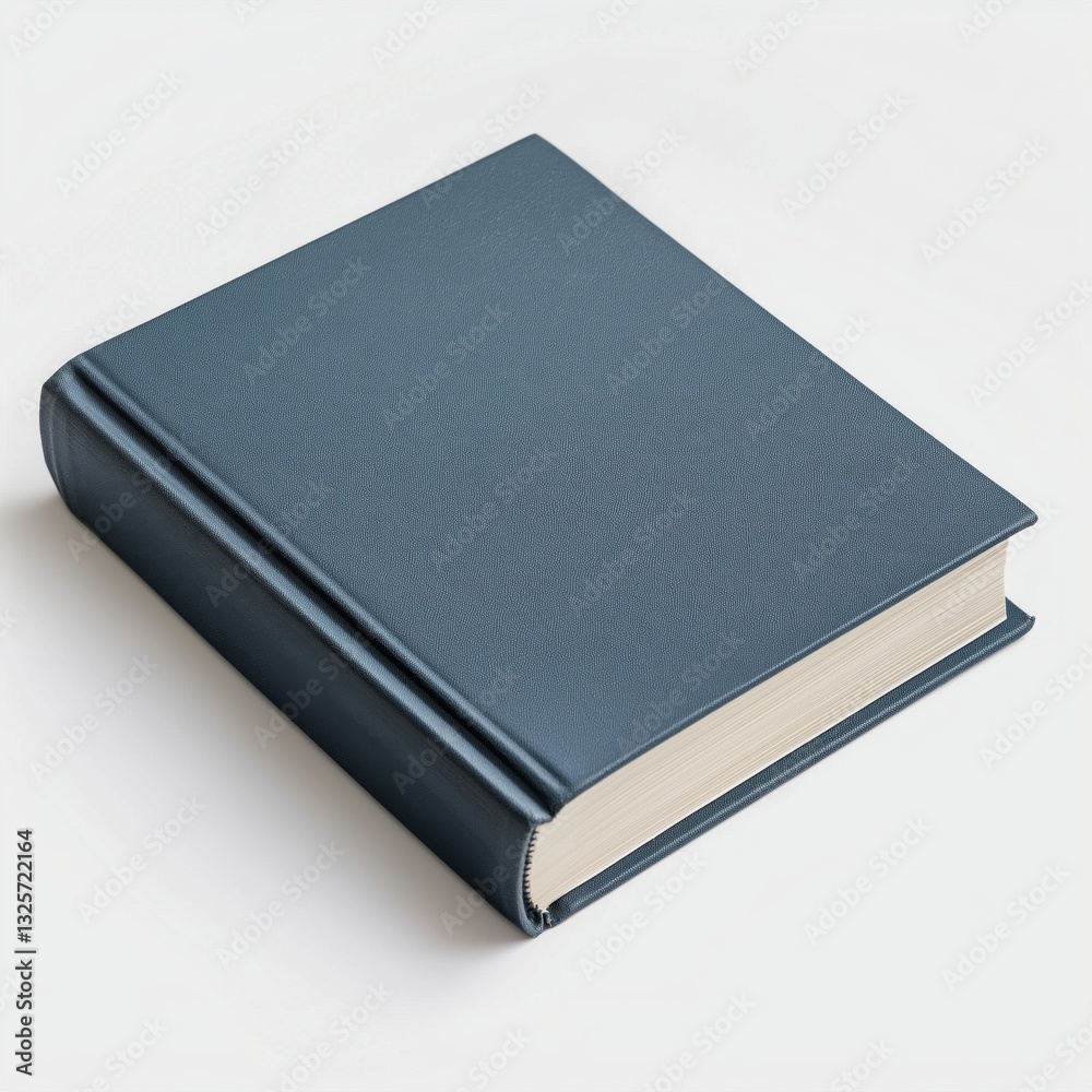 closed hardback book with a vibrant, solid Dusty blue cover, crisp white pages, and slightly visible spine. The book is set against a plain, bright white background. closed hardback book with a vibrant, solid Dusty blue cover, crisp white pages, and slightly visible spine. The book is set against a plain, bright white background.