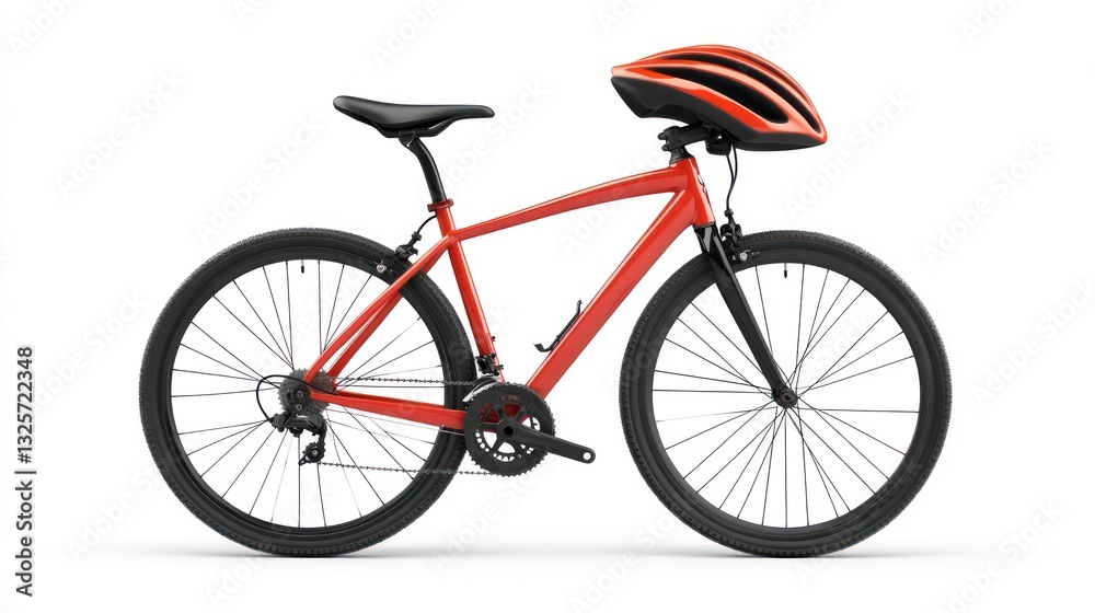 Obraz premium Red bike, helmet, studio, white