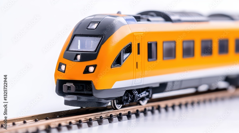 Naklejka premium Modern Isolated High-Speed Train Model with Detailed Features on Railway Track