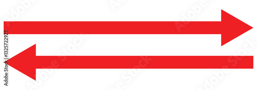 Red long arrow icon isolated on white background.  Red horizontal arrow. Long arrows left and right and right in flat style. Vector illustration.