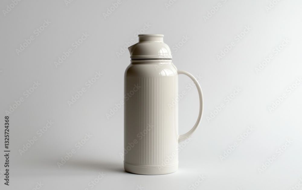 Elegant white ceramic pitcher on a minimalistic background showcasing a simple yet refined design Elegant white ceramic pitcher on a minimalistic background showcasing a simple yet refined design