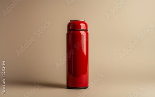 Stylish red thermos standing on a neutral background highlighting its sleek design and functionality for outdoor adventures