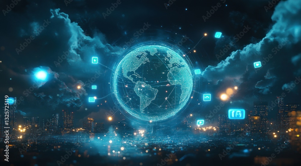 Global network connection, digital world, futuristic technology. Global network connection, digital world, futuristic technology.