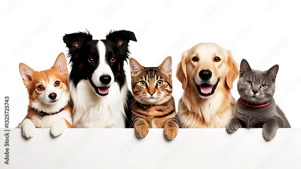 Obraz premium Adorable Dogs and Cats Together in a Studio Portrait with Playful Expressions